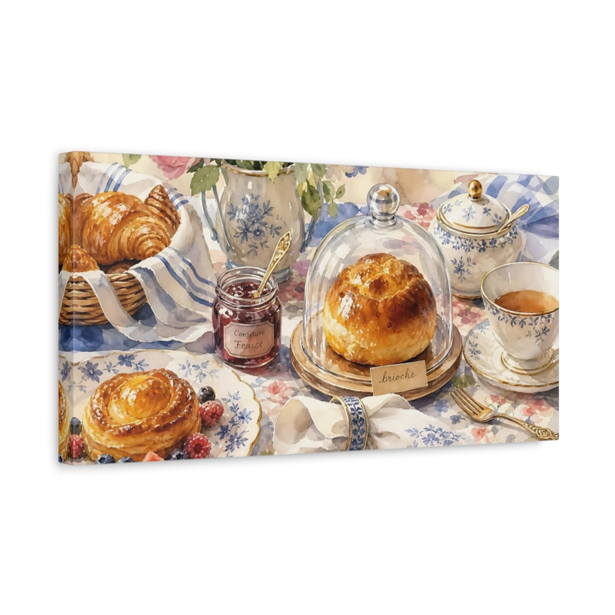 Side Mockup 3. Vintage Breakfast Pastel Breakfast shown as canvas print