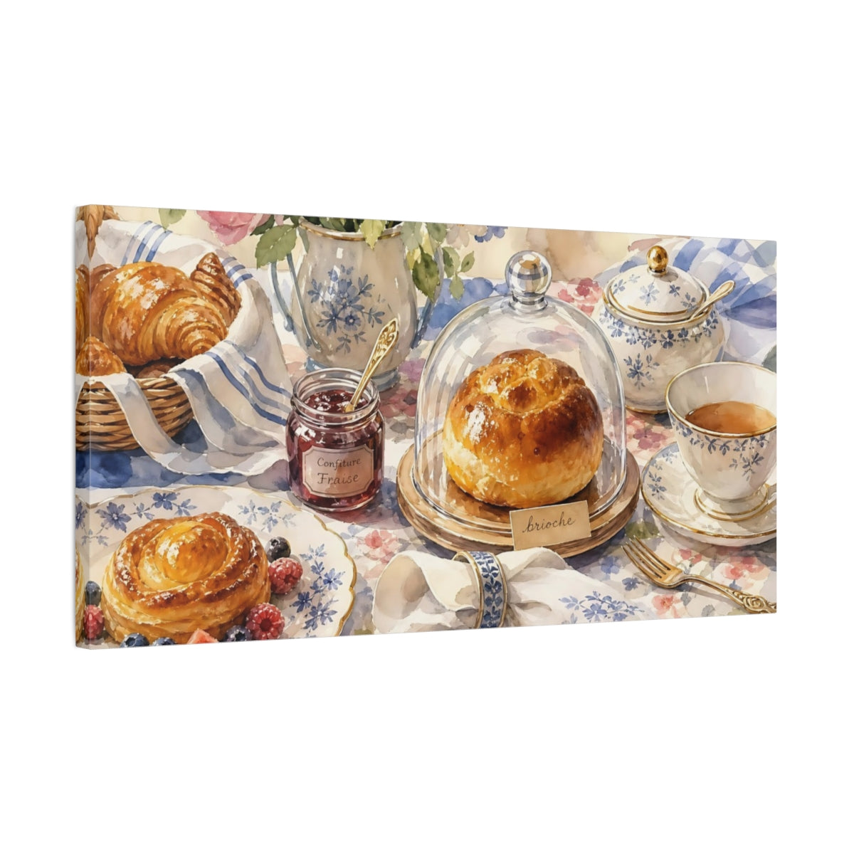Side Mockup 1. Vintage Breakfast Pastel Breakfast shown as canvas print