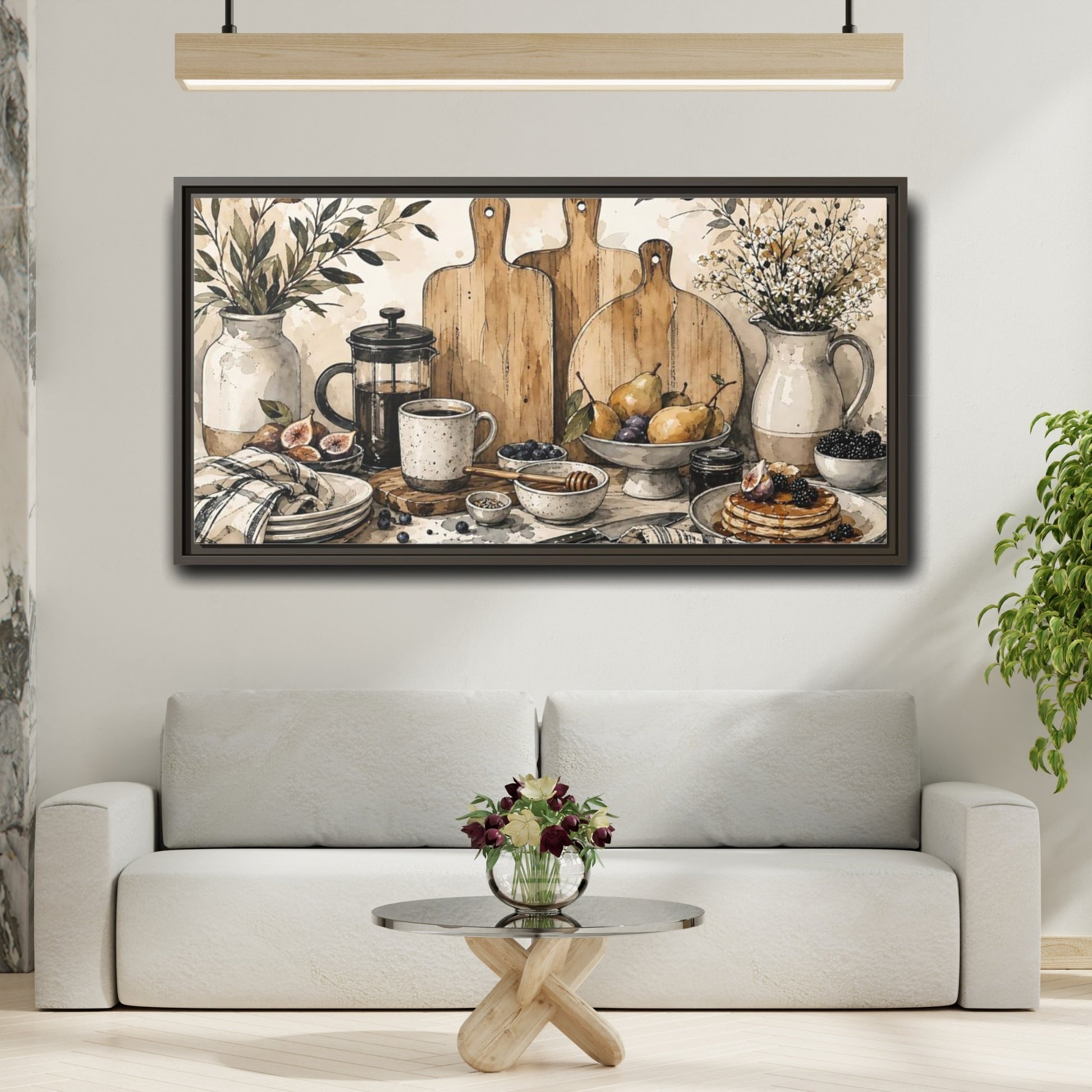 Mockup 2. Vintage Breakfast Rustic Breakfast shown as framed canvas print