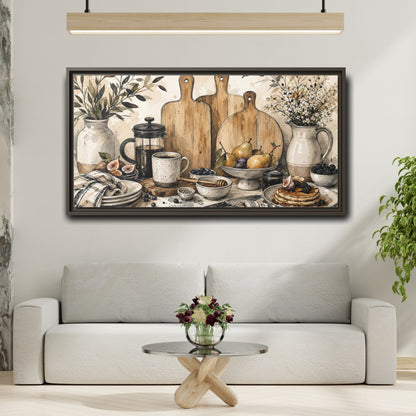 Mockup 2. Vintage Breakfast Rustic Breakfast shown as framed canvas print