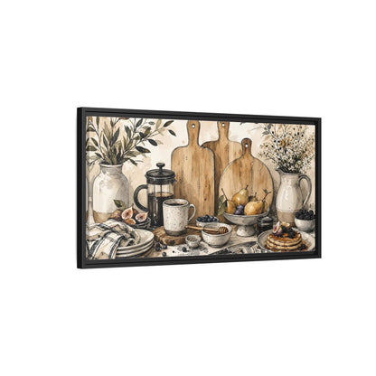 Side Mockup 2. Vintage Breakfast Rustic Breakfast shown as framed canvas print