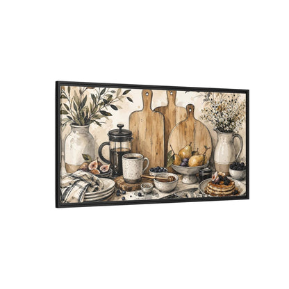 Side Mockup 5. Vintage Breakfast Rustic Breakfast shown as framed canvas print