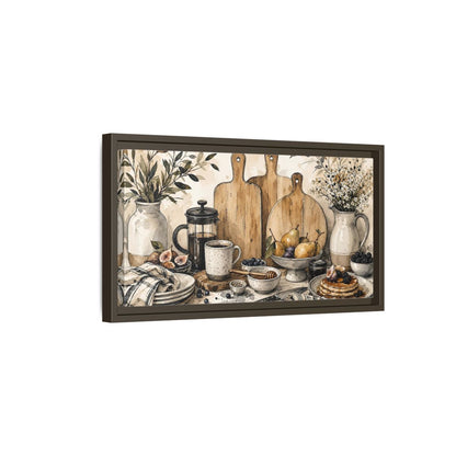 Side Mockup 7. Vintage Breakfast Rustic Breakfast shown as framed canvas print