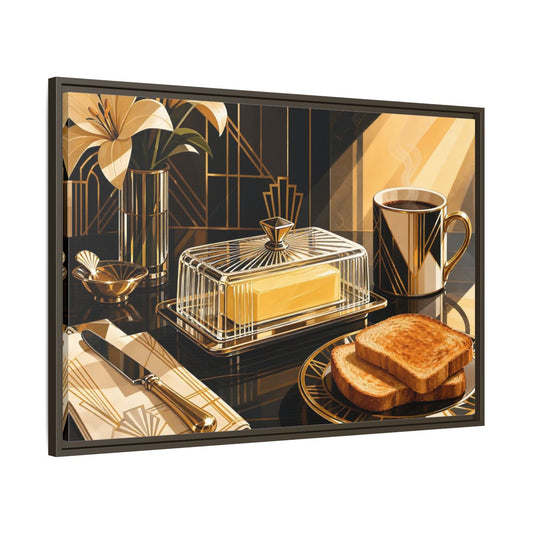 Main Mockup. Vintage Breakfast Scene Art Deco Breakfast shown as stretched canvas wall art