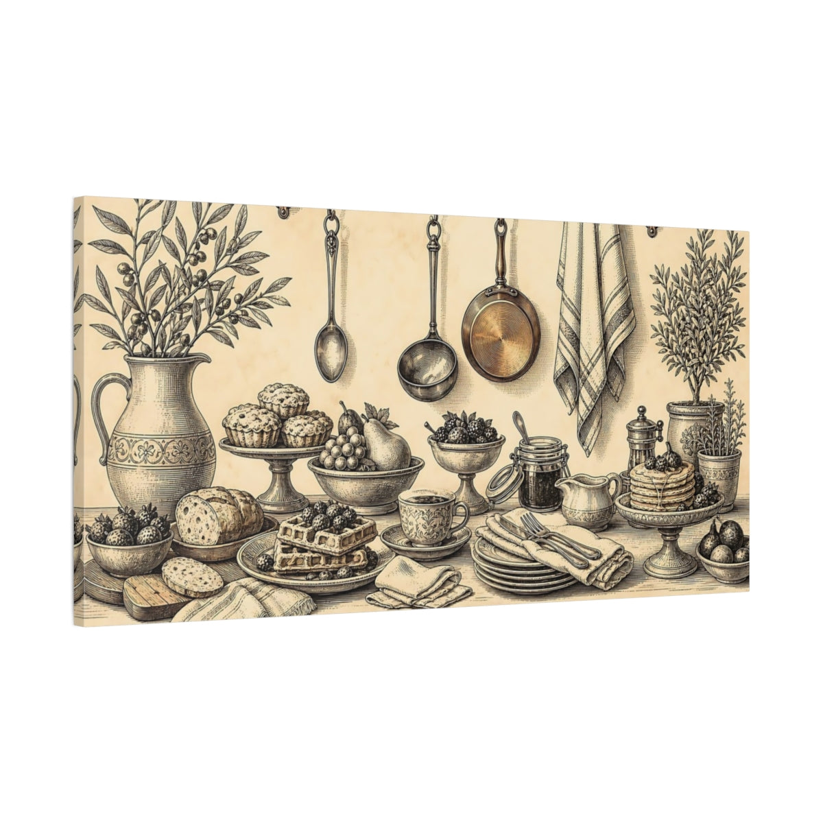 Main Mockup. Vintage Breakfast Spread shown as canvas print