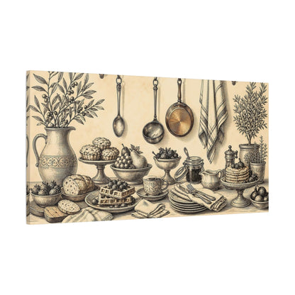 Main Mockup. Vintage Breakfast Spread shown as canvas print