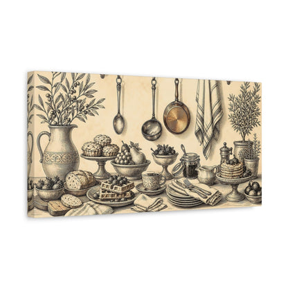 Side Mockup 3. Vintage Breakfast Spread shown as canvas print