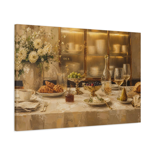 Main Mockup. Vintage Breakfast Table Golden Breakfast shown as stretched canvas wall art