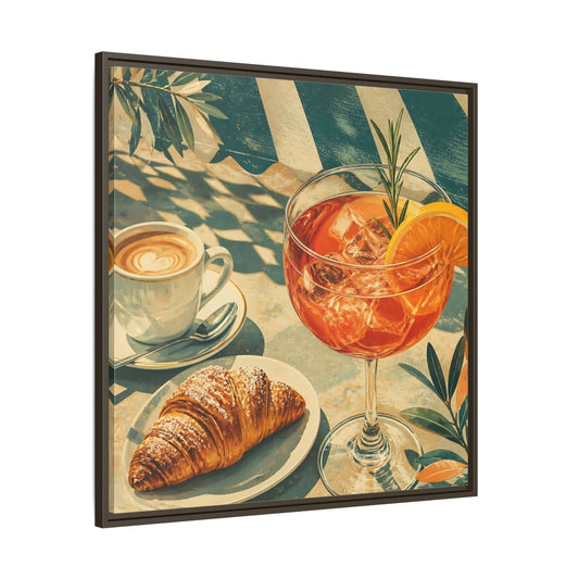 Main Mockup. Vintage Brunch Scene Orange Blue Brunch shown as stretched canvas wall art