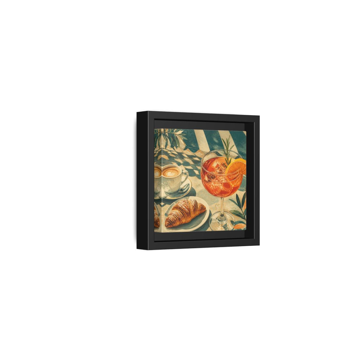 Side Mockup 24. Vintage Brunch Scene Orange Blue Brunch shown as stretched canvas wall art