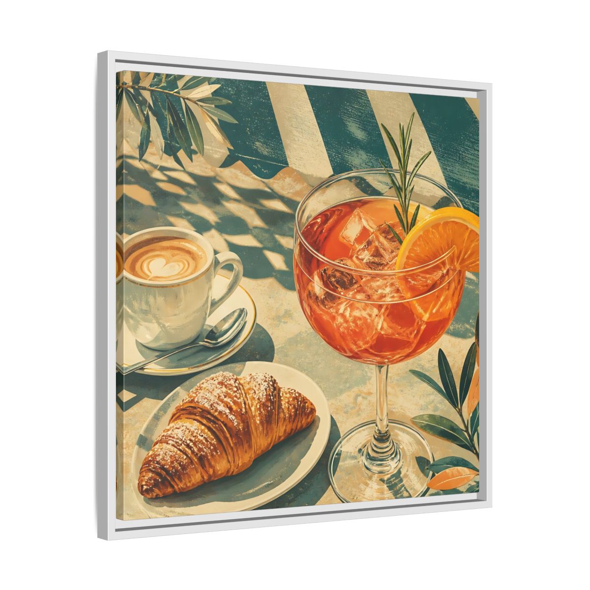 Side Mockup 26. Vintage Brunch Scene Orange Blue Brunch shown as stretched canvas wall art