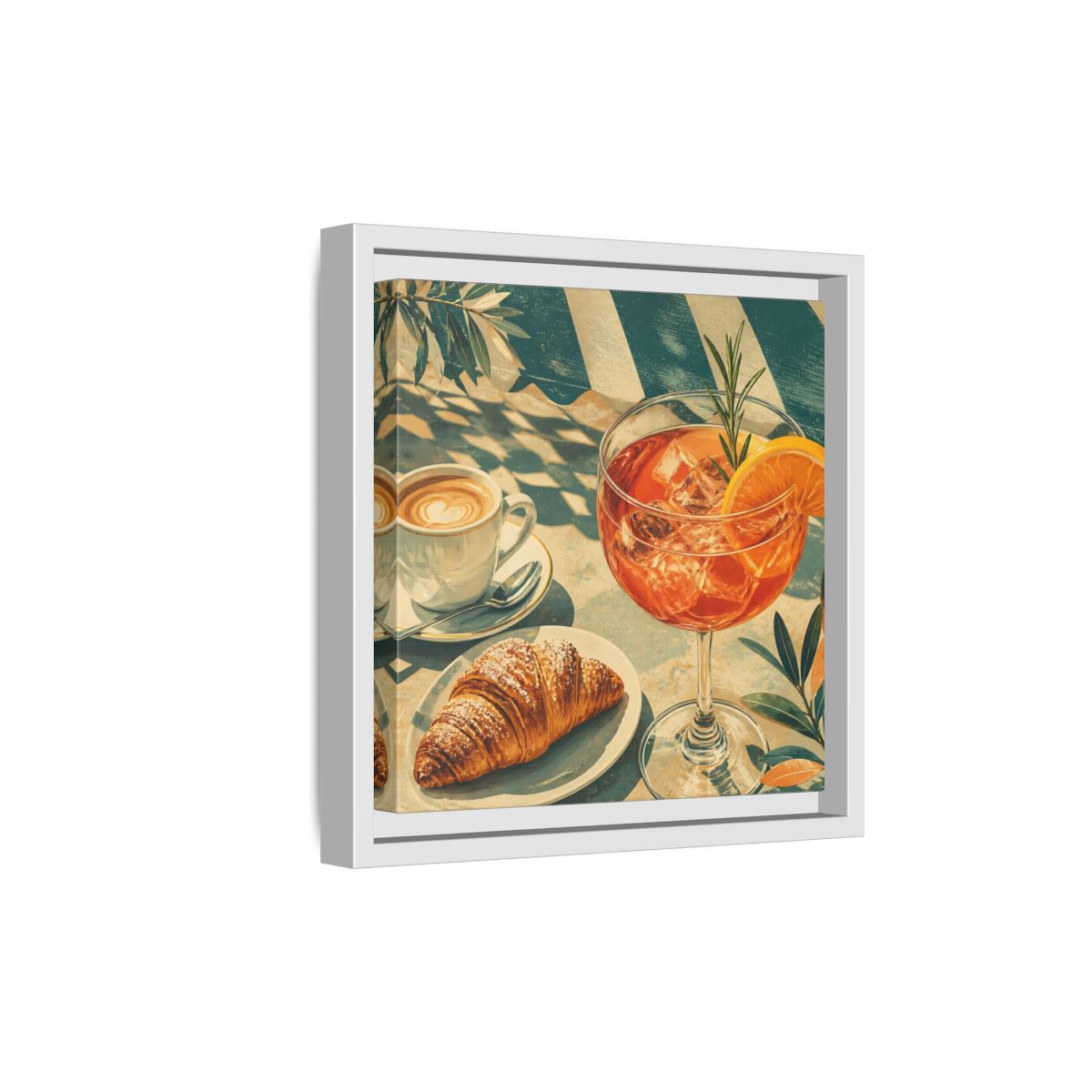 Side Mockup 19. Vintage Brunch Scene Orange Blue Brunch shown as stretched canvas wall art