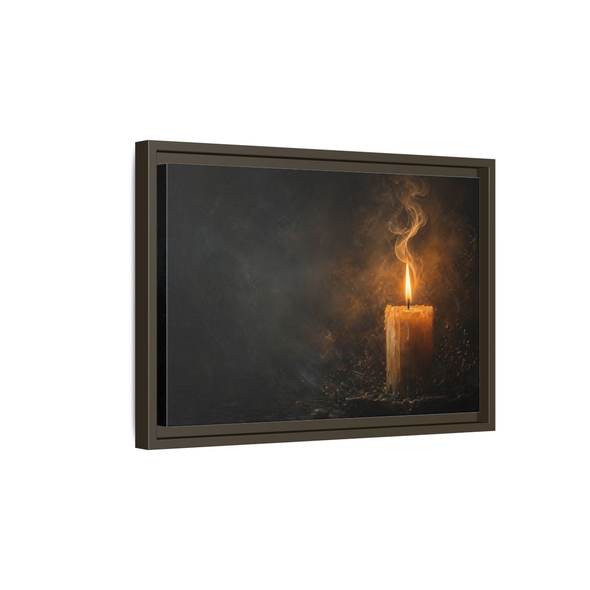 Side Mockup 5. Vintage Burning Candle Golden Candle shown as stretched canvas wall art