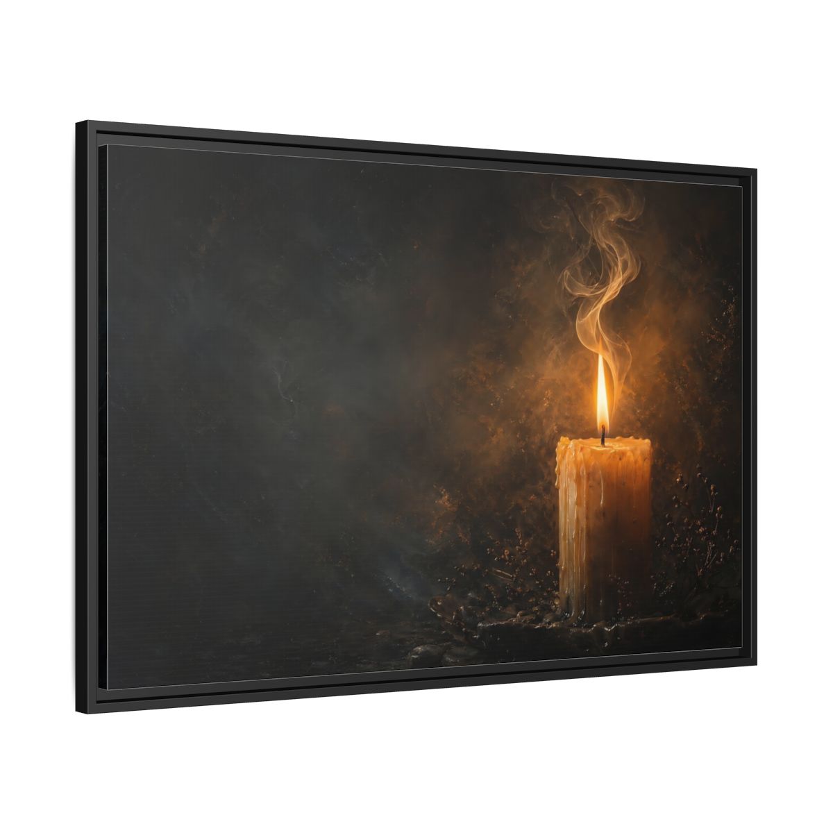 Side Mockup 13. Vintage Burning Candle Golden Candle shown as stretched canvas wall art