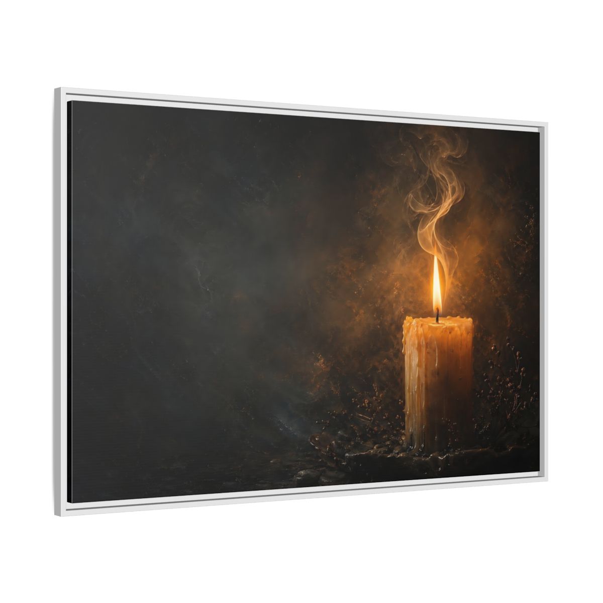 Side Mockup 7. Vintage Burning Candle Golden Candle shown as stretched canvas wall art