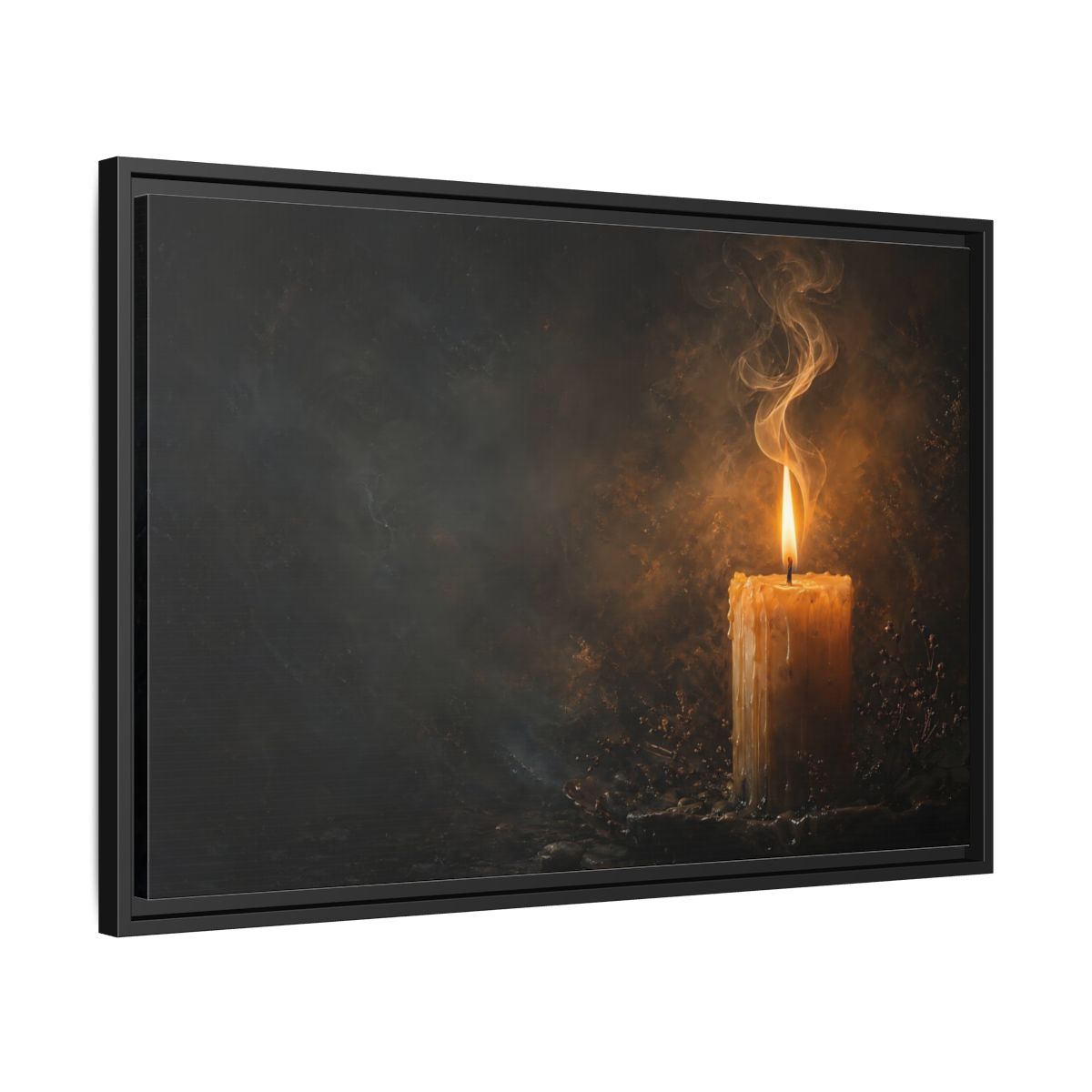 Side Mockup 14. Vintage Burning Candle Golden Candle shown as stretched canvas wall art