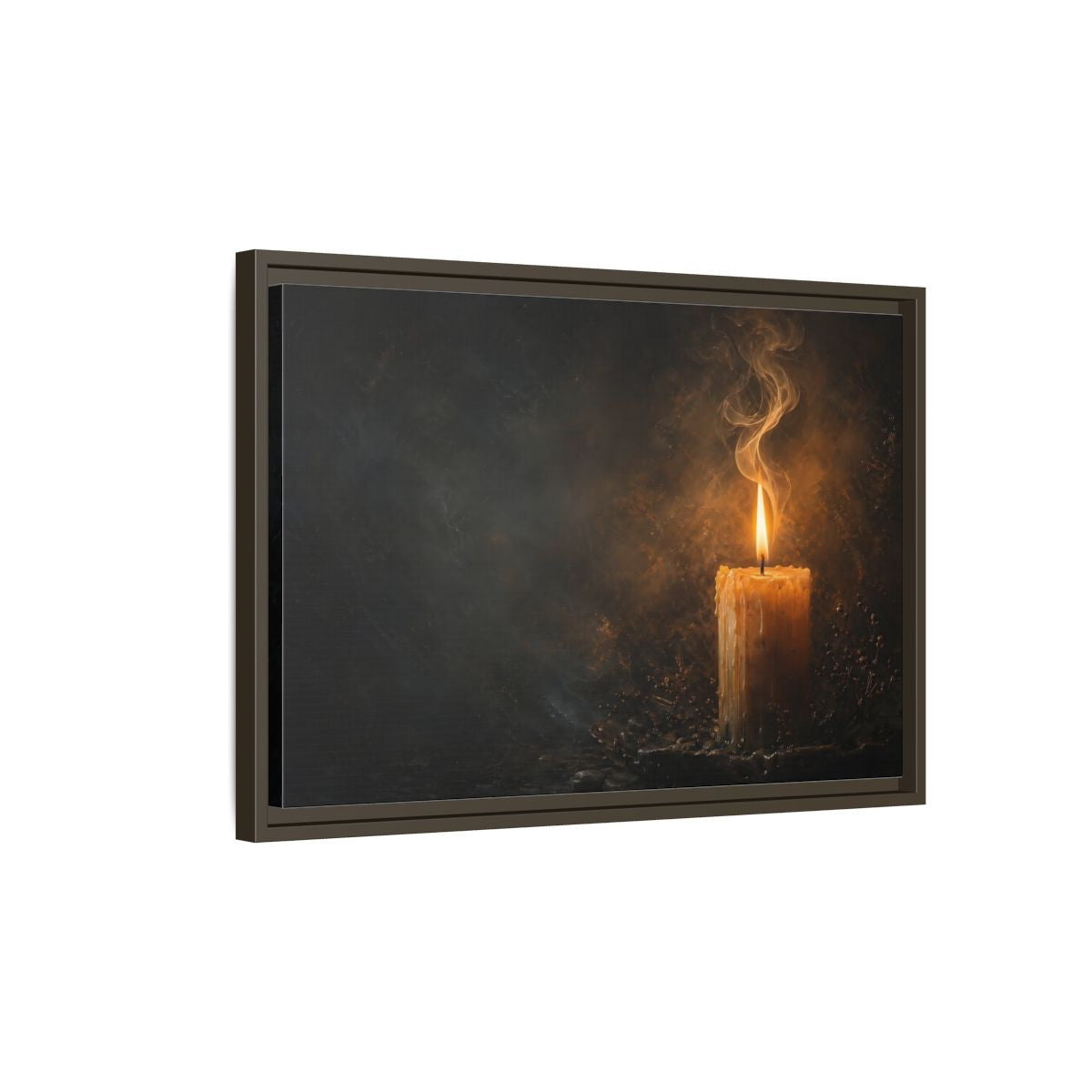 Side Mockup 2. Vintage Burning Candle Golden Candle shown as stretched canvas wall art