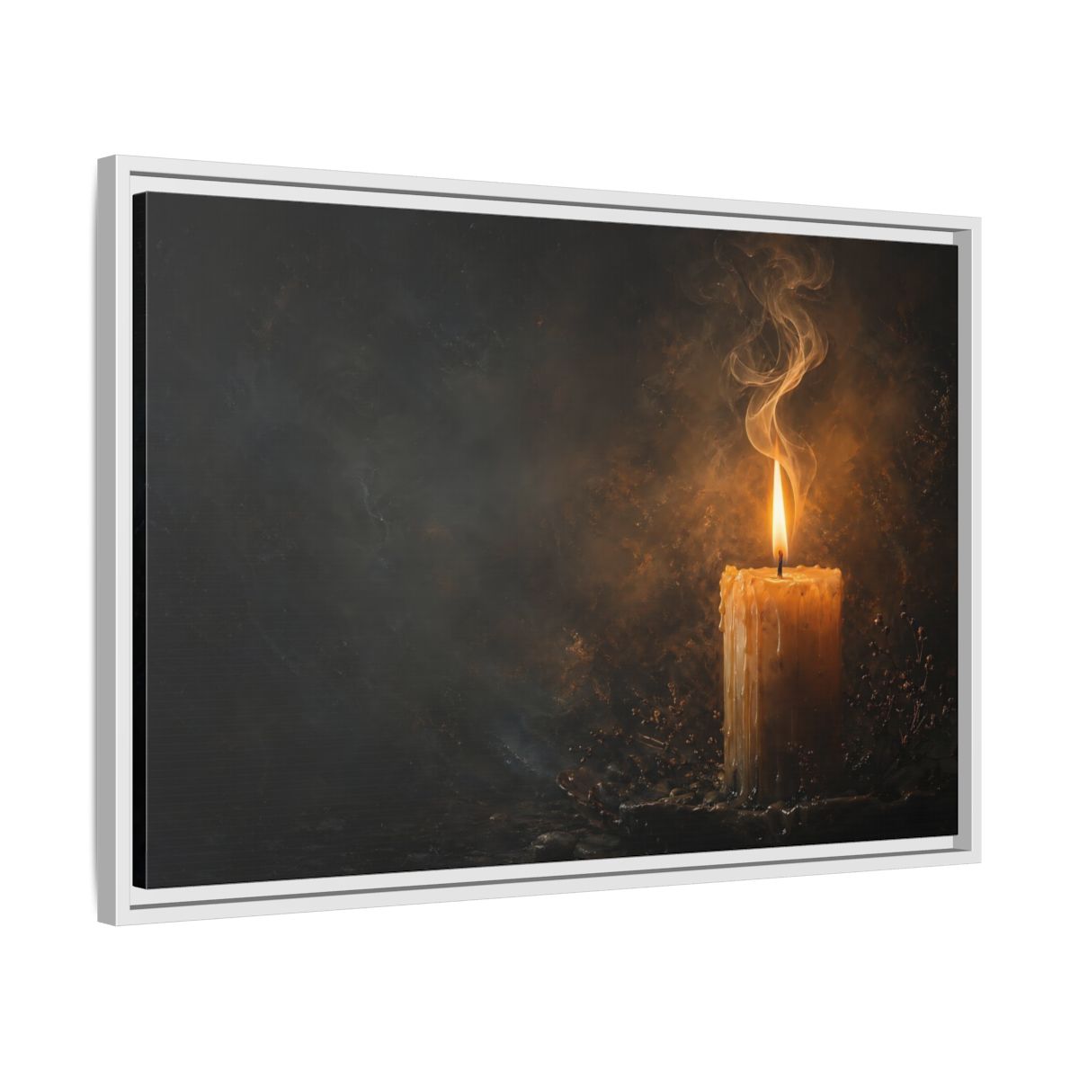 Side Mockup 10. Vintage Burning Candle Golden Candle shown as stretched canvas wall art