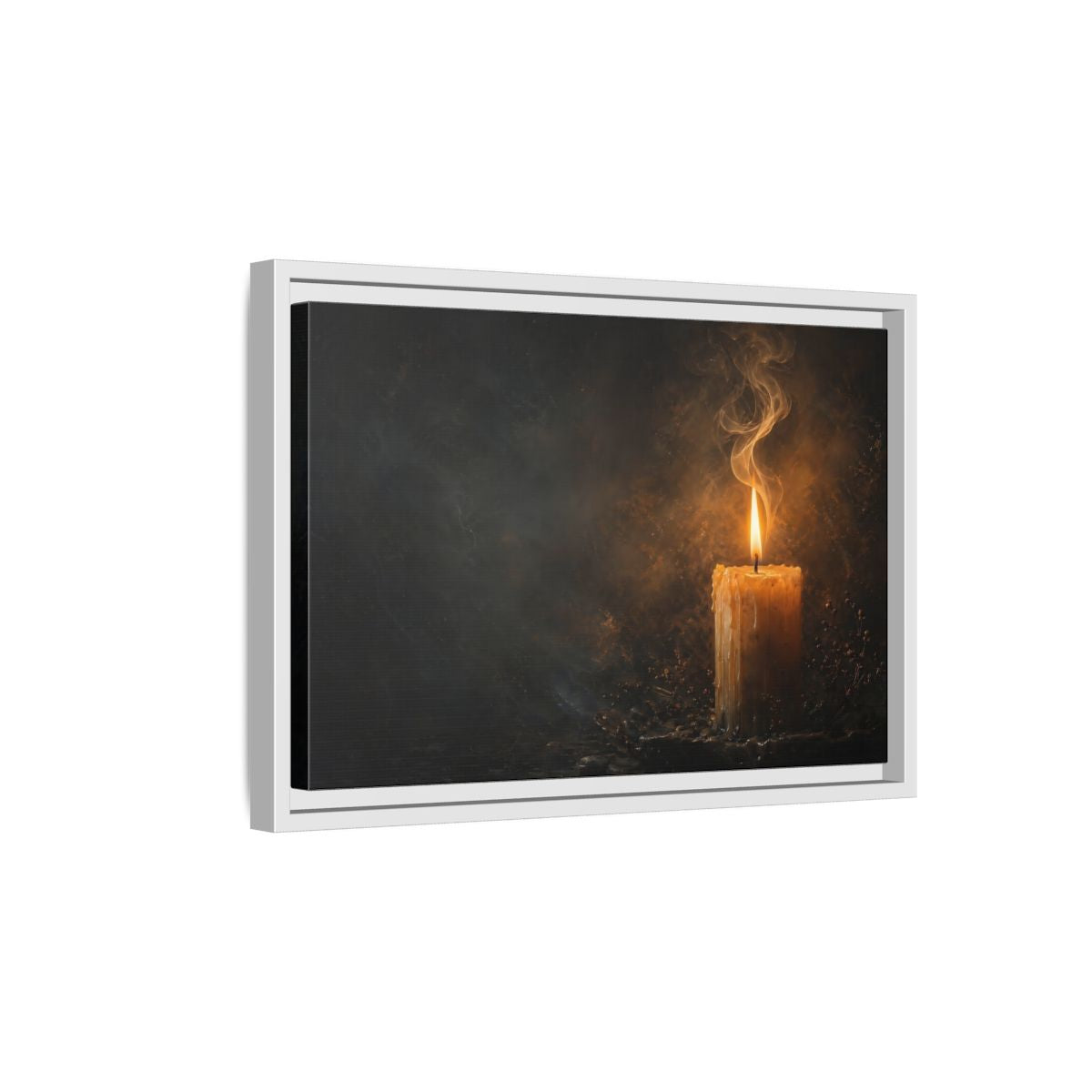 Side Mockup 4. Vintage Burning Candle Golden Candle shown as stretched canvas wall art