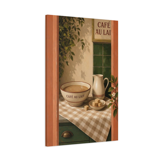 Main Mockup. Vintage Café Au Lait Brown And Green shown as stretched canvas wall art