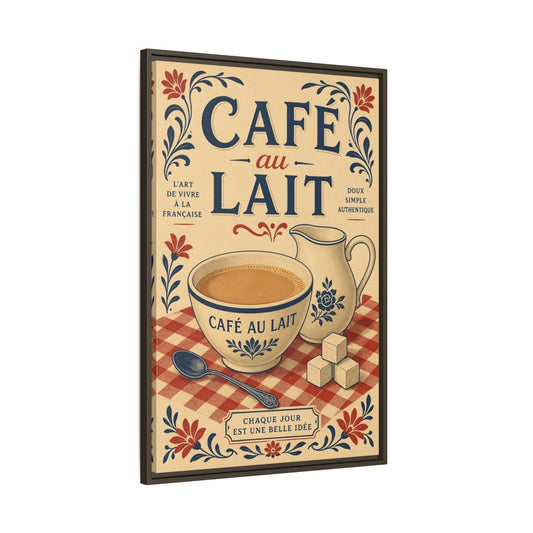 Main Mockup. Vintage Café Au Lait shown as framed canvas print