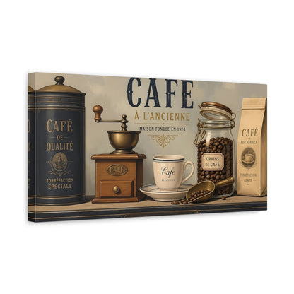 Side Mockup 3. Vintage Café Coffee Still Life shown as canvas print