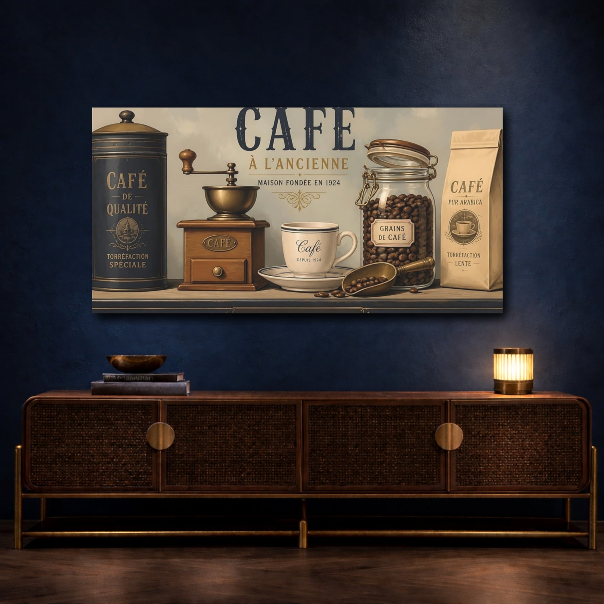 Mockup 4. Vintage Café Coffee Still Life shown as canvas print