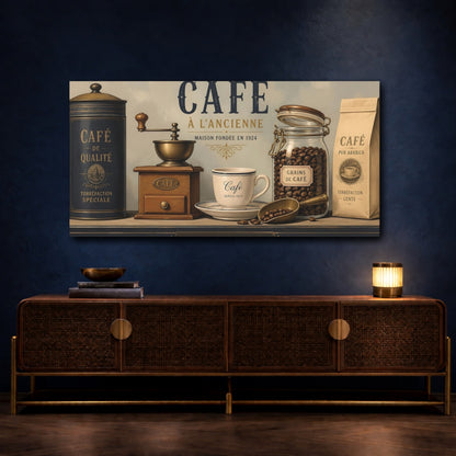 Mockup 4. Vintage Café Coffee Still Life shown as canvas print