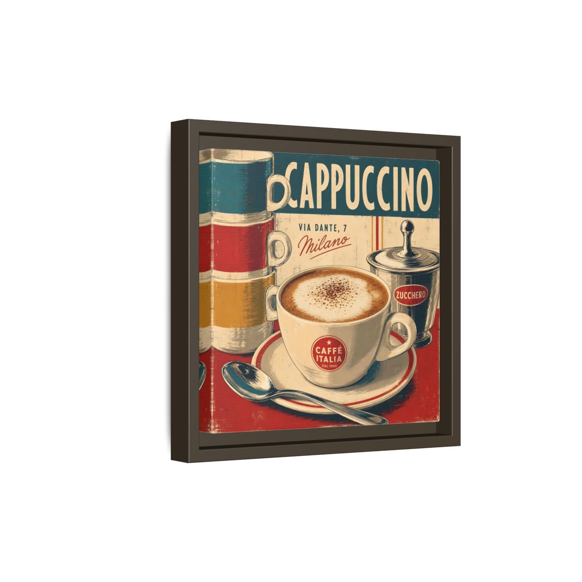 Side Mockup 20. Vintage Cappuccino Red And Cream shown as stretched canvas wall art