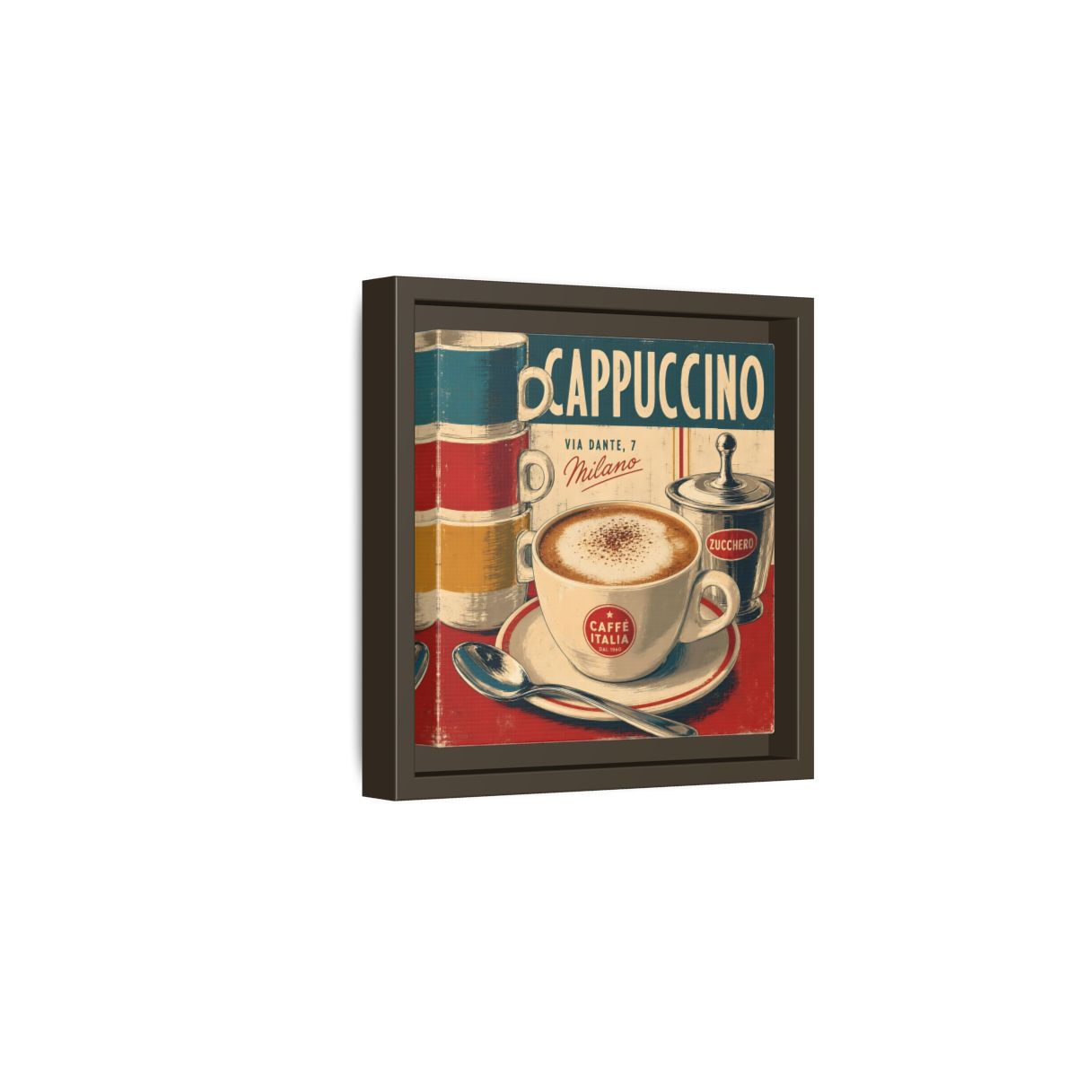 Side Mockup 2. Vintage Cappuccino Red And Cream shown as stretched canvas wall art