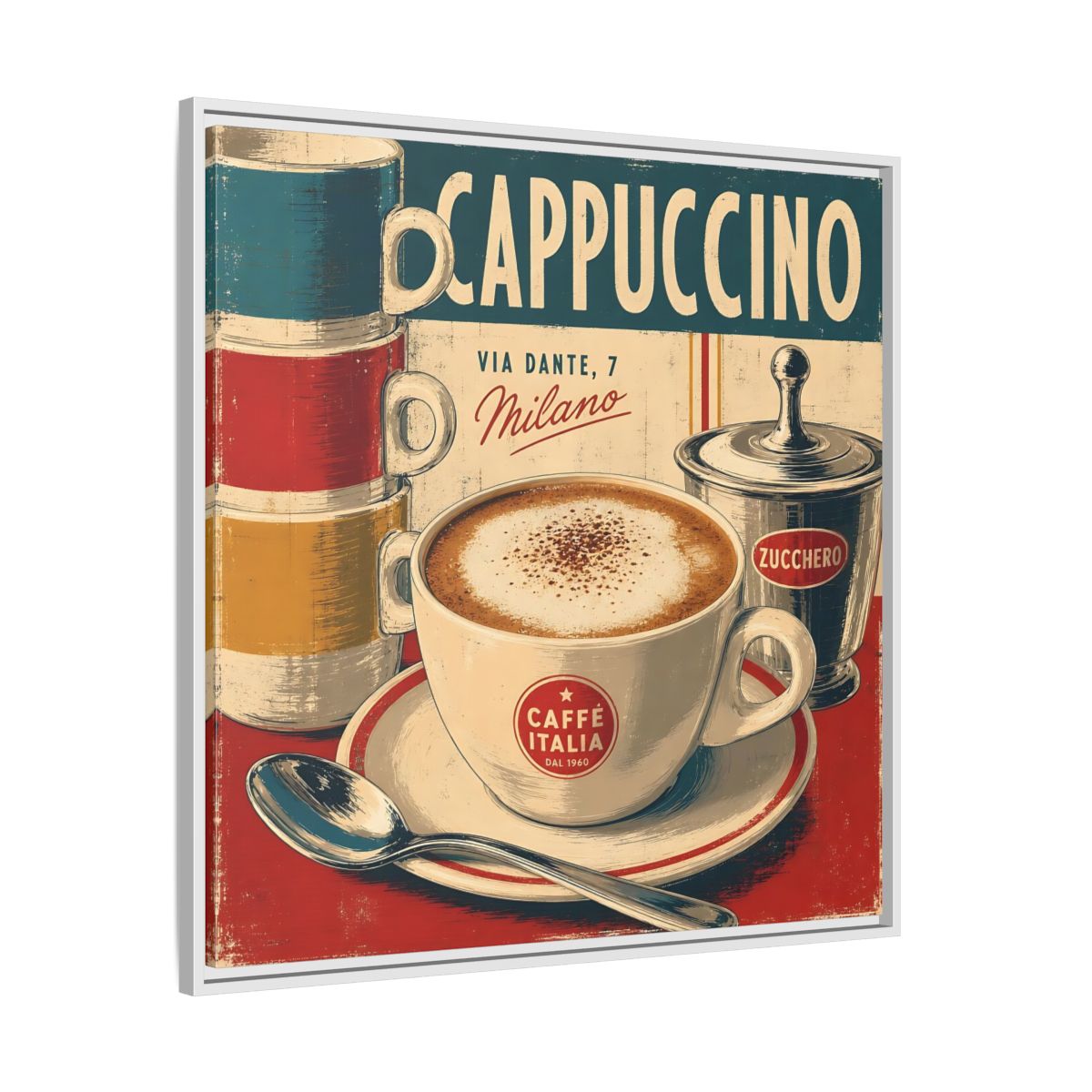 Side Mockup 25. Vintage Cappuccino Red And Cream shown as stretched canvas wall art