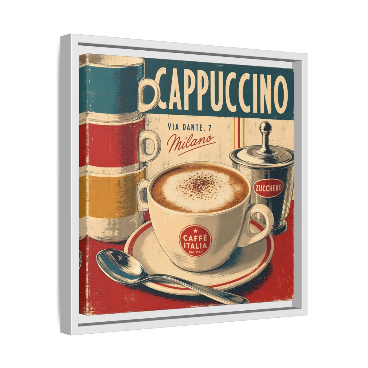 Side Mockup 28. Vintage Cappuccino Red And Cream shown as stretched canvas wall art
