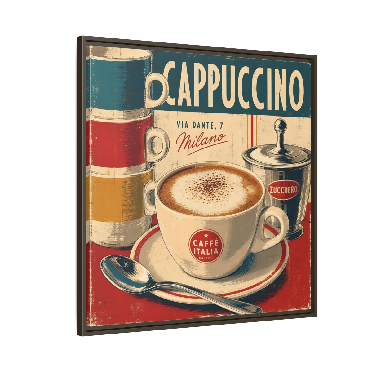 Side Mockup 8. Vintage Cappuccino Red And Cream shown as stretched canvas wall art