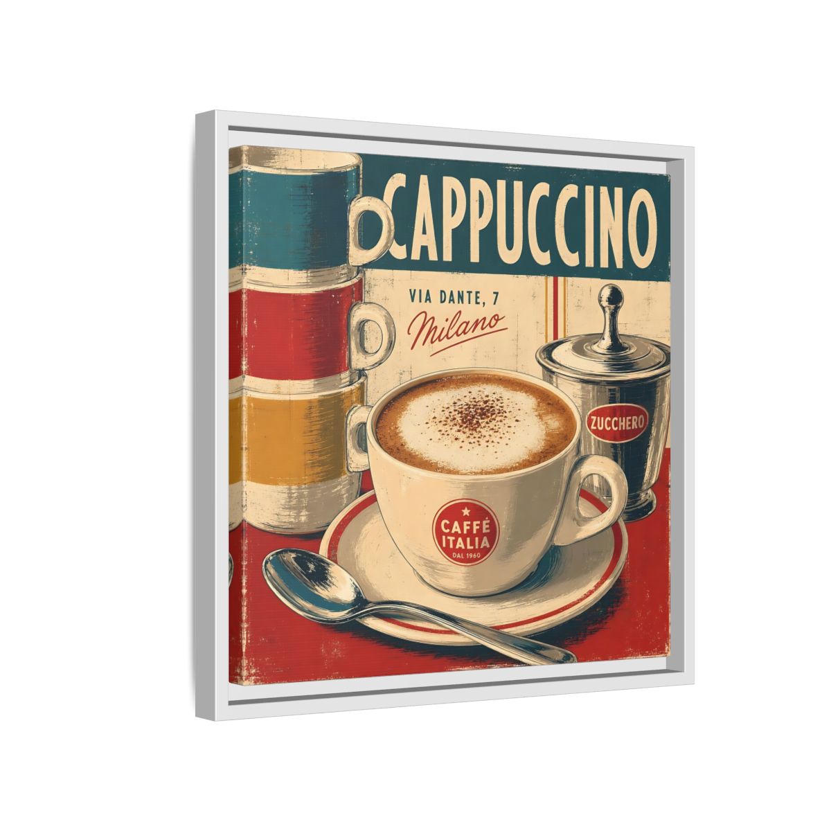 Side Mockup 13. Vintage Cappuccino Red And Cream shown as stretched canvas wall art
