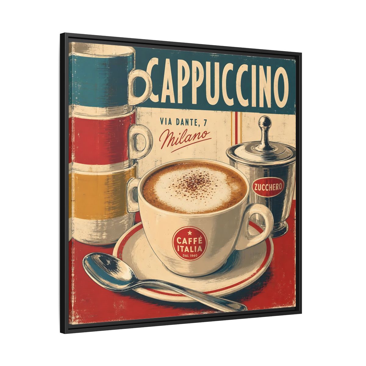 Side Mockup 30. Vintage Cappuccino Red And Cream shown as stretched canvas wall art