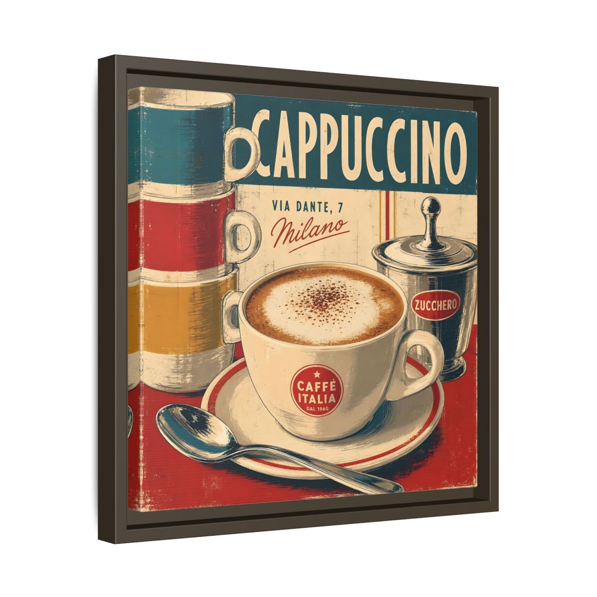 Side Mockup 29. Vintage Cappuccino Red And Cream shown as stretched canvas wall art