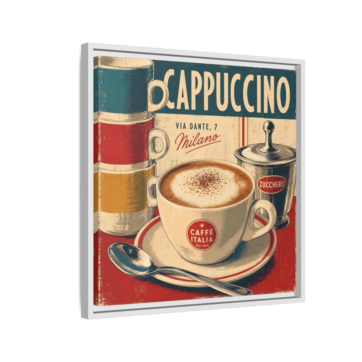 Side Mockup 10. Vintage Cappuccino Red And Cream shown as stretched canvas wall art