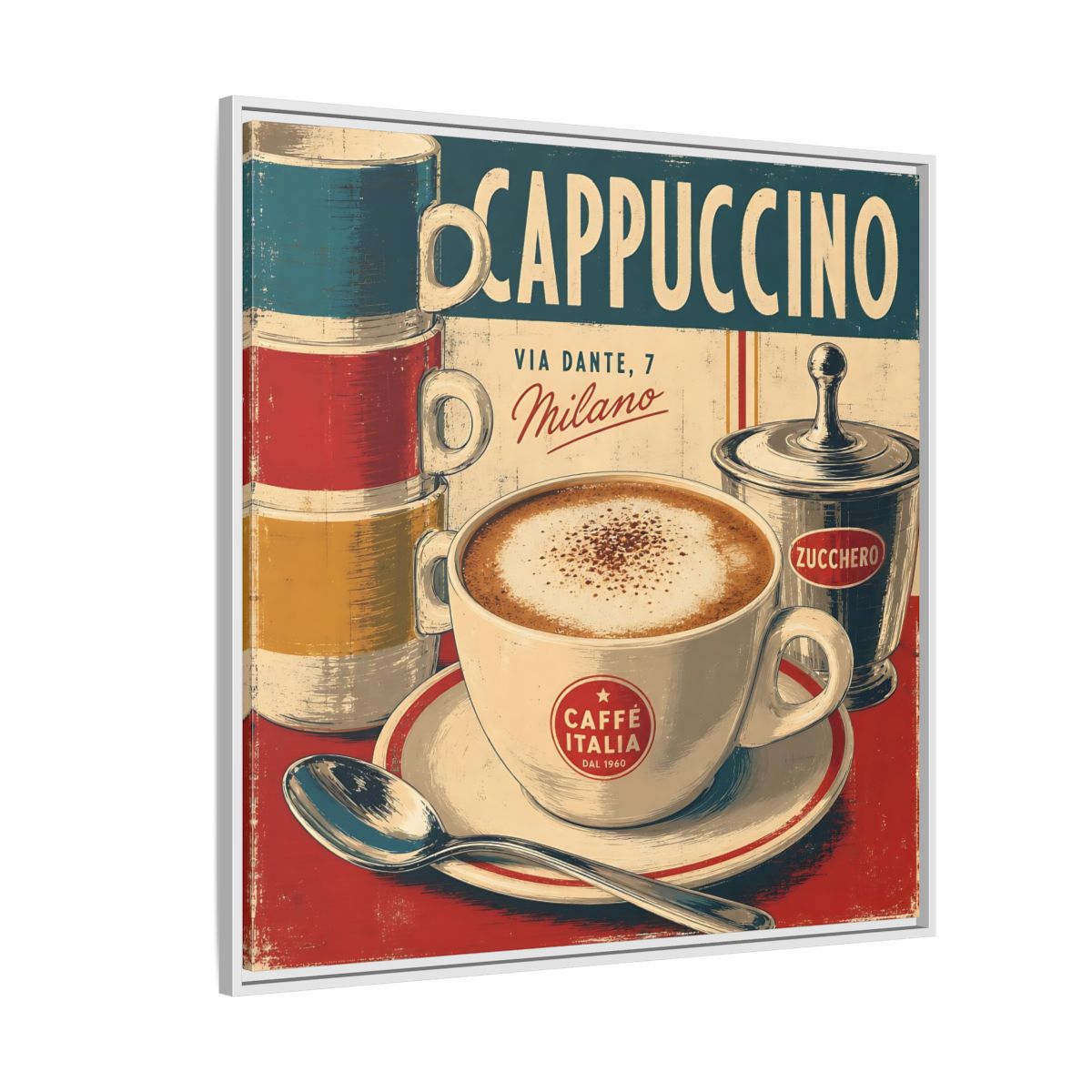 Side Mockup 4. Vintage Cappuccino Red And Cream shown as stretched canvas wall art