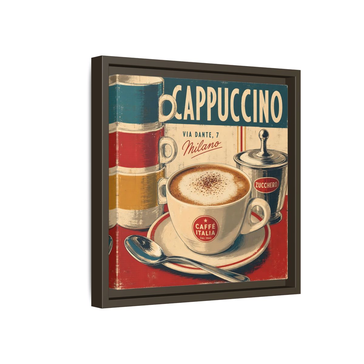 Side Mockup 17. Vintage Cappuccino Red And Cream shown as stretched canvas wall art