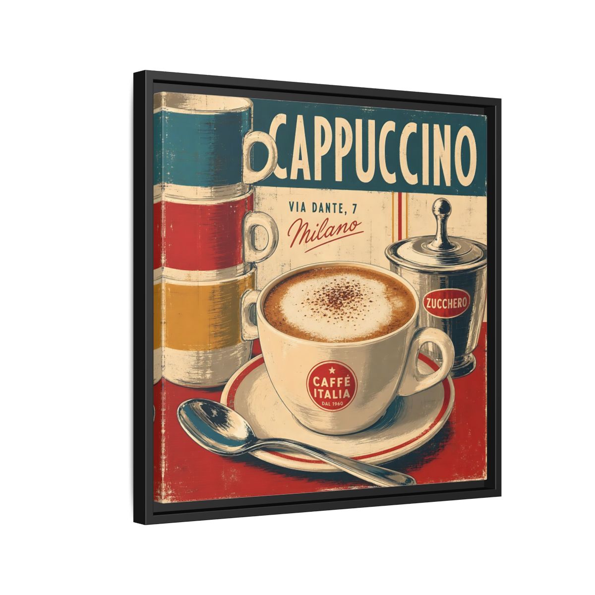 Side Mockup 12. Vintage Cappuccino Red And Cream shown as stretched canvas wall art