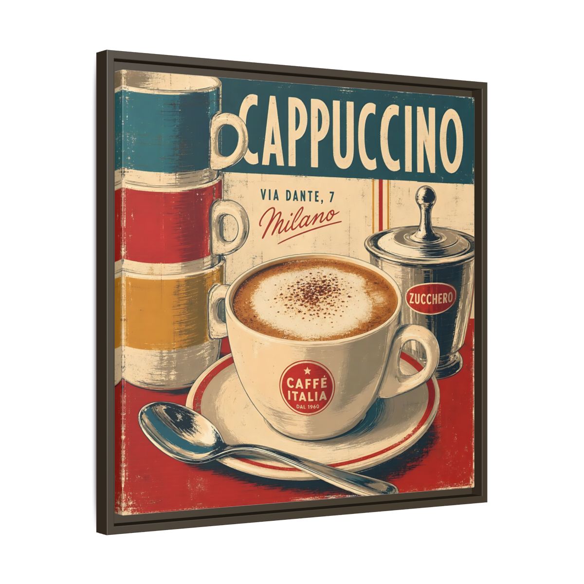 Side Mockup 27. Vintage Cappuccino Red And Cream shown as stretched canvas wall art