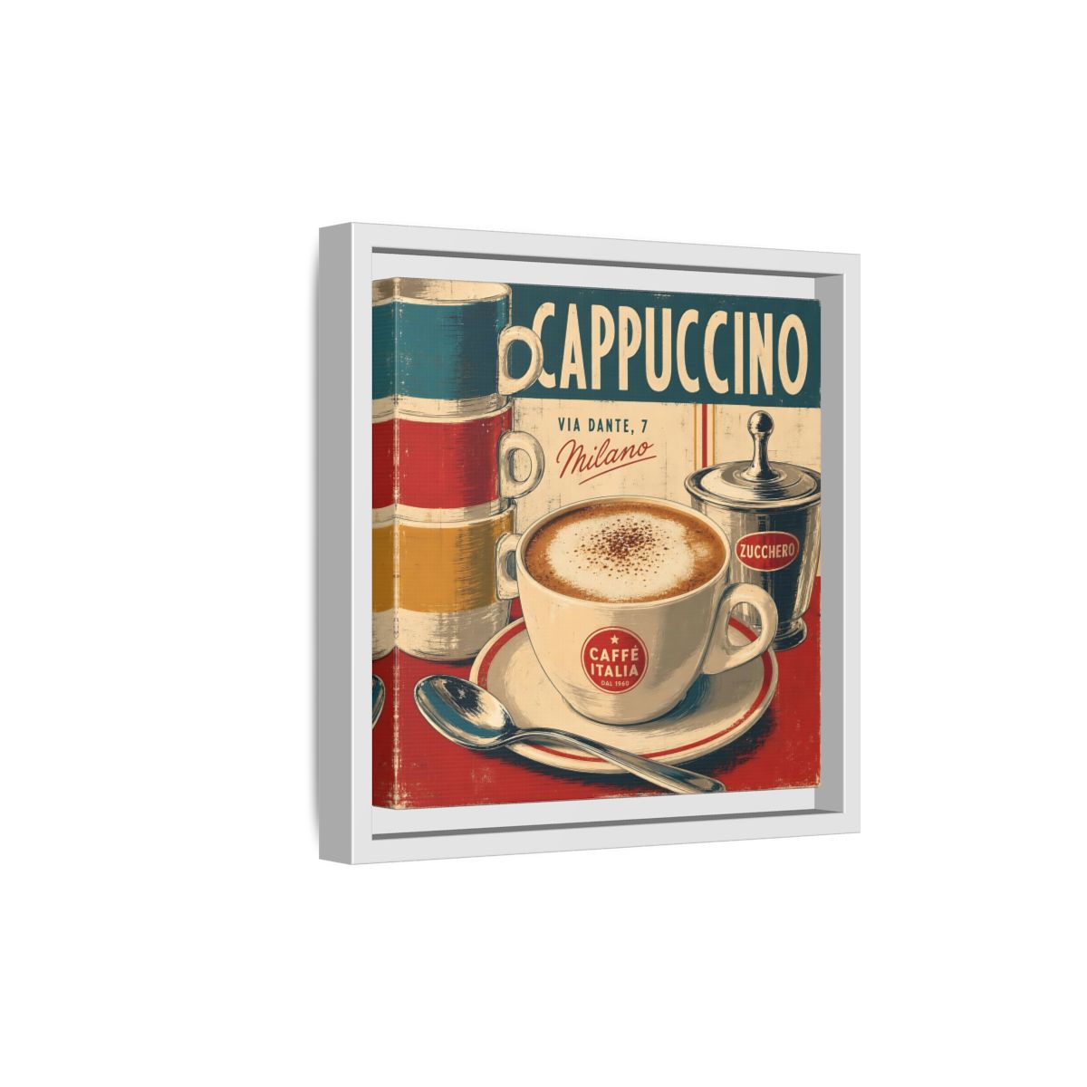 Side Mockup 19. Vintage Cappuccino Red And Cream shown as stretched canvas wall art