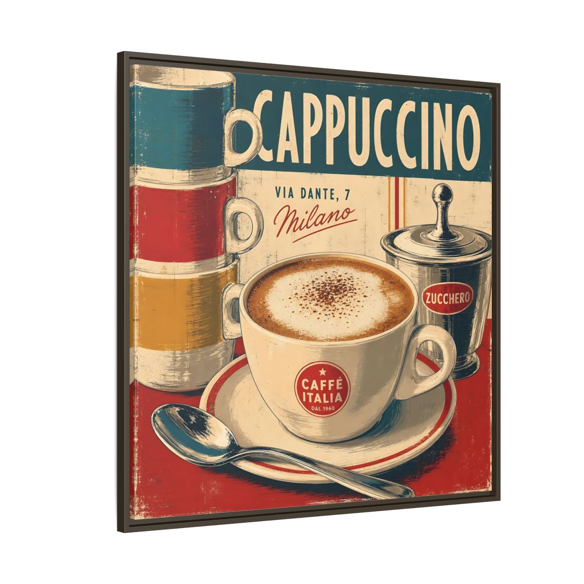 Side Mockup 5. Vintage Cappuccino Red And Cream shown as stretched canvas wall art