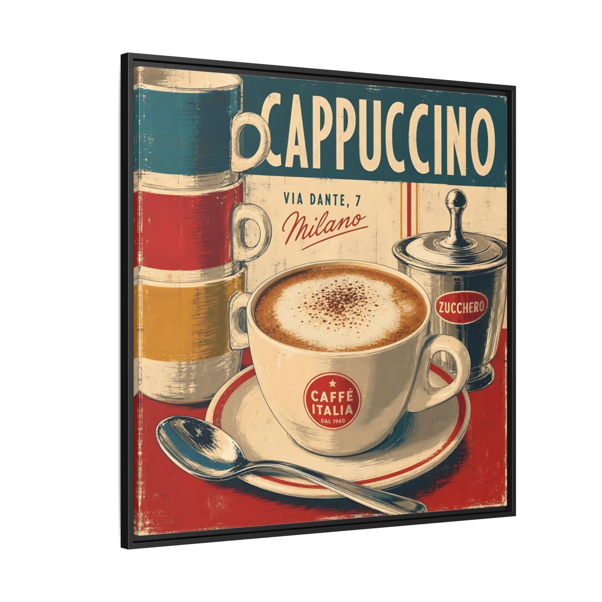 Side Mockup 6. Vintage Cappuccino Red And Cream shown as stretched canvas wall art