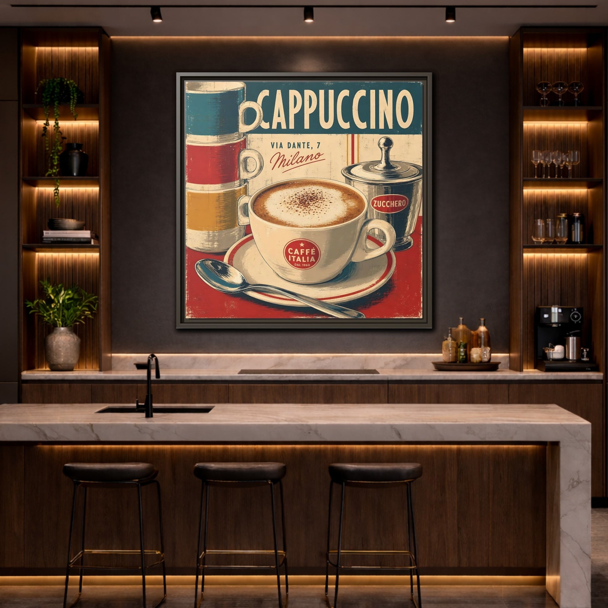 Mockup 4. Vintage Cappuccino Red And Cream shown as stretched canvas wall art