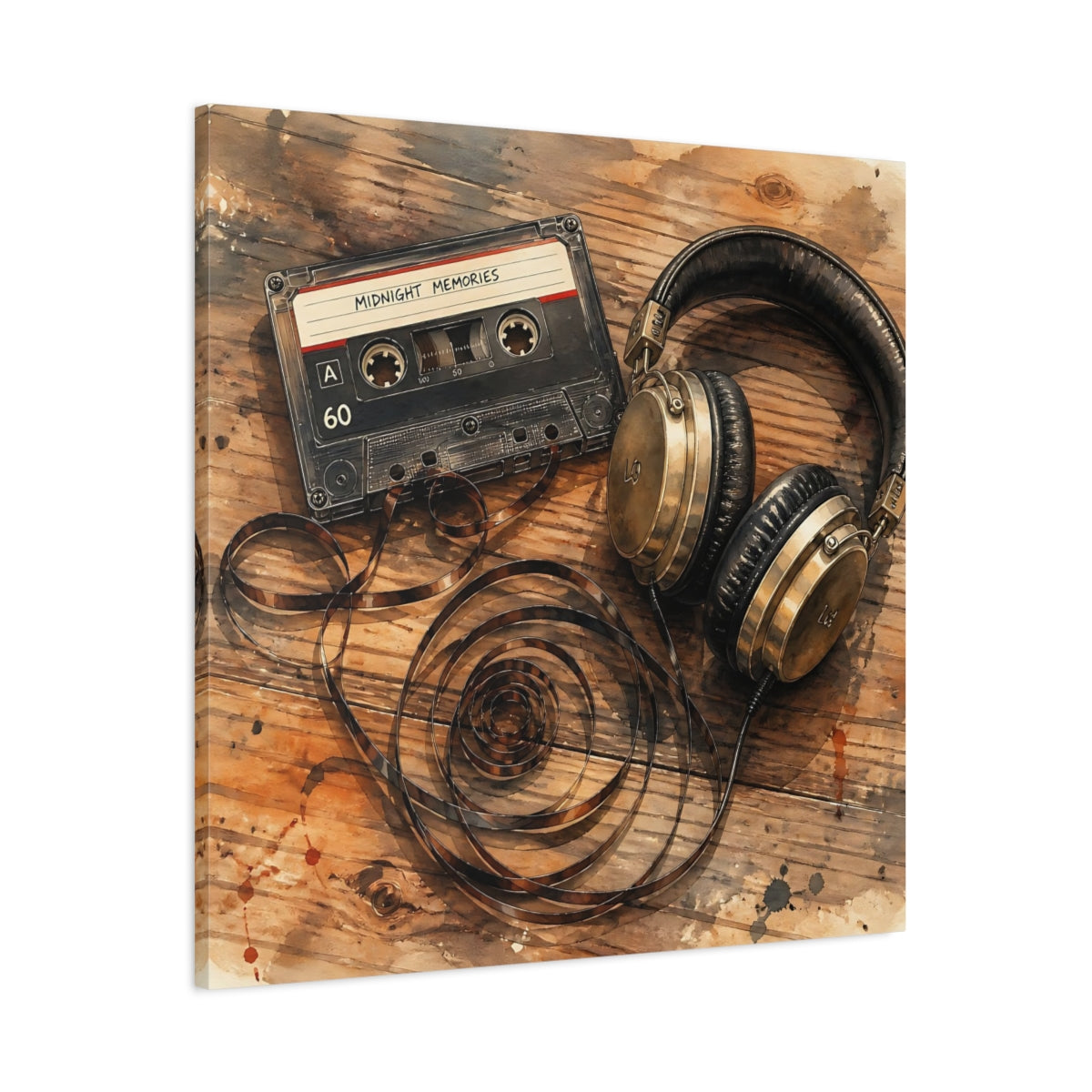 Main Mockup. Vintage Cassette & Headphones shown as canvas print