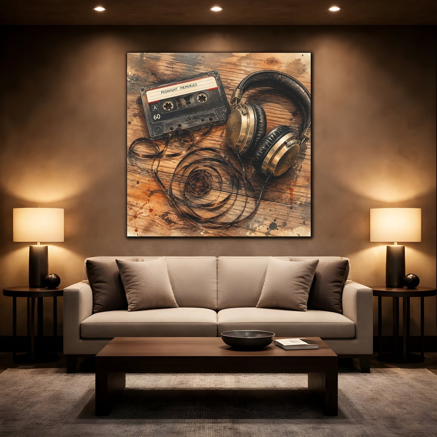 Mockup 2. Vintage Cassette & Headphones shown as canvas print