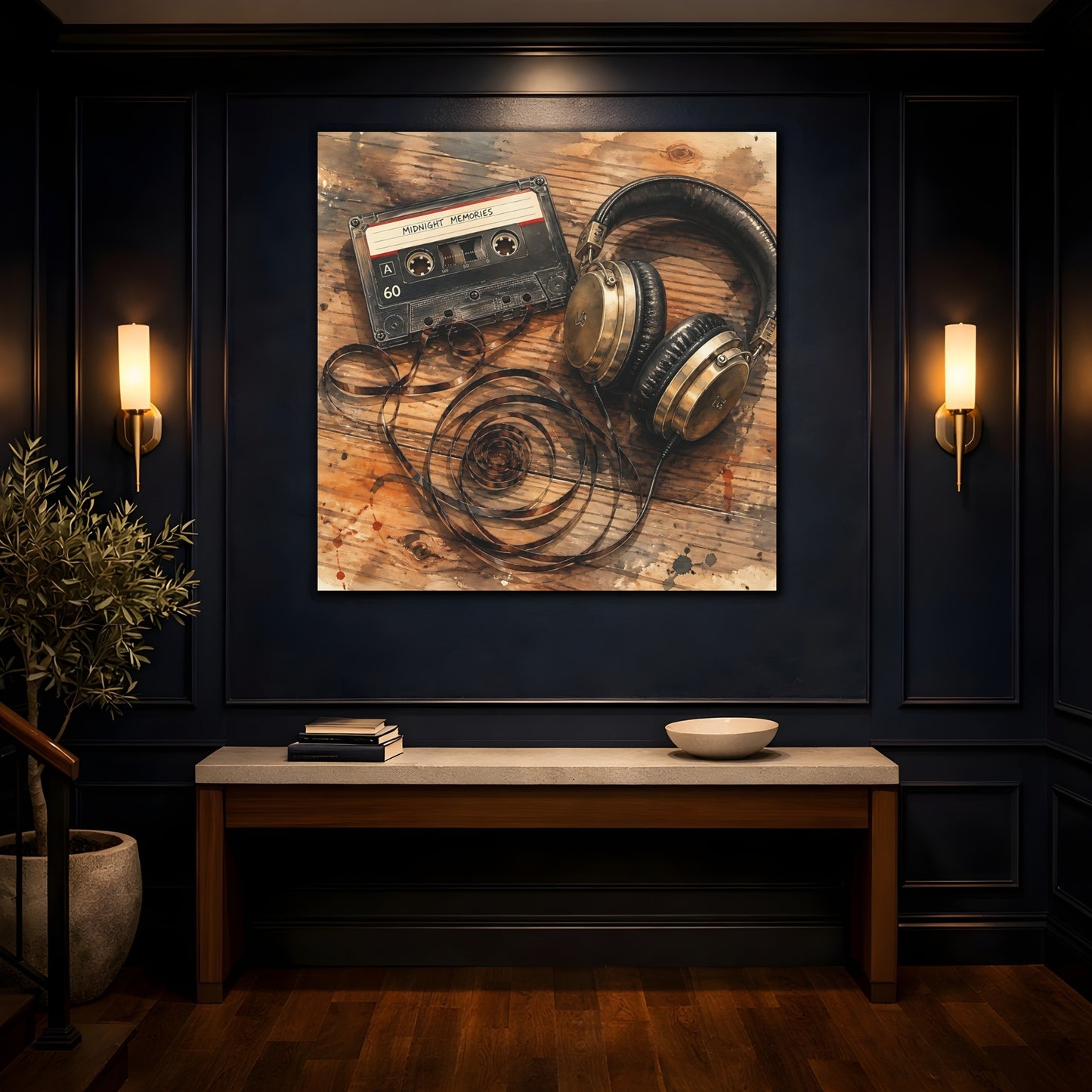 Mockup 4. Vintage Cassette & Headphones shown as canvas print