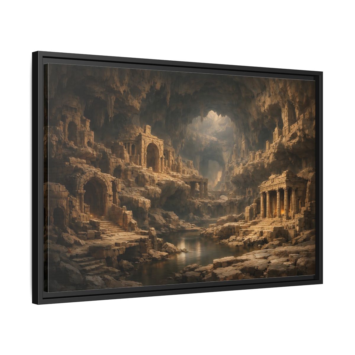 Side Mockup 14. Vintage Cave Ruins Earthy Tones shown as stretched canvas wall art