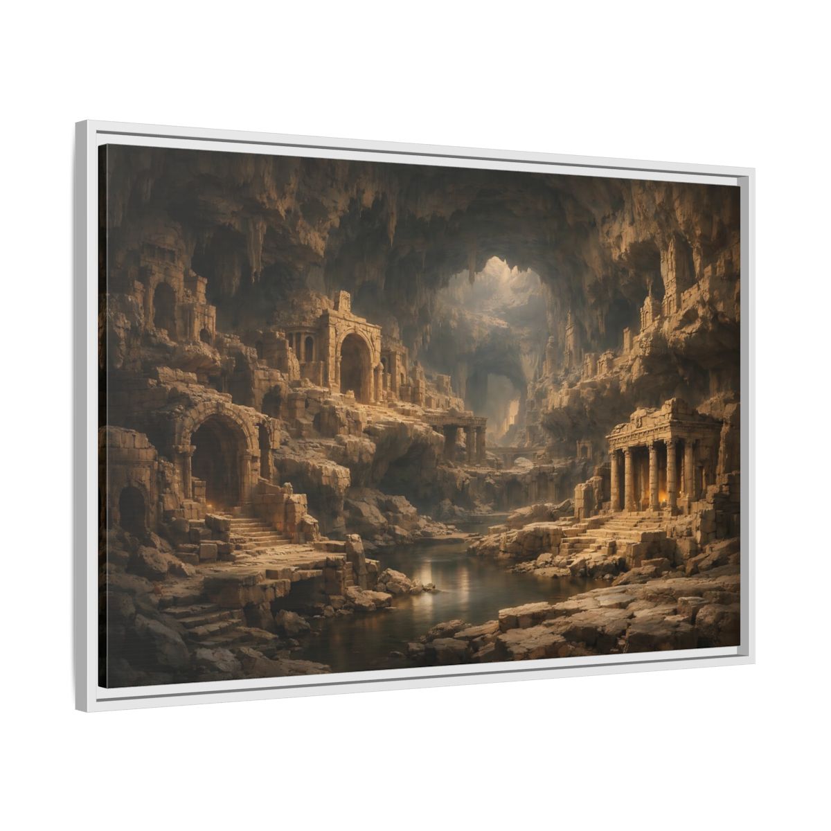 Side Mockup 9. Vintage Cave Ruins Earthy Tones shown as stretched canvas wall art
